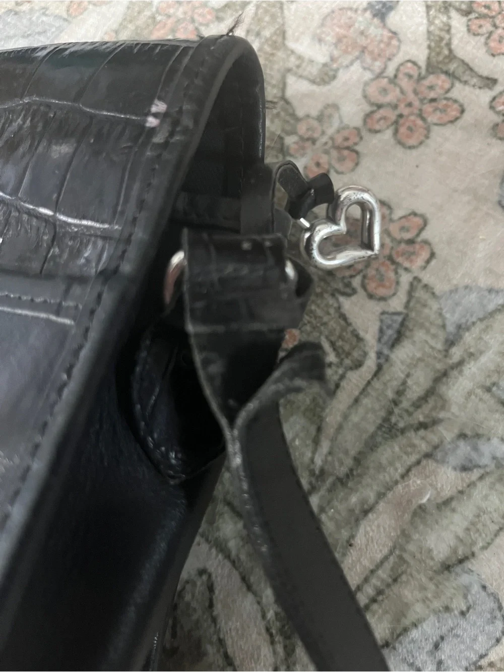 Vintage Black Leather Brighton Black Organizer Crossbody Bag with Silver